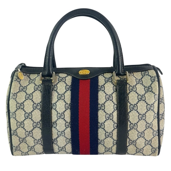GUCCI Accessory Collection Navy Blue Canvas Supreme Boston Satchel Sherry Line - Picture 1 of 15